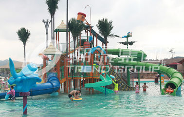 Commercial Fiberglass Water Slides Aqua Playground Of Interactive Water House
