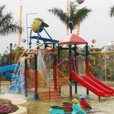 Kids’ Water House Playground Structures With Water Slide, Climb Net, Water Spray