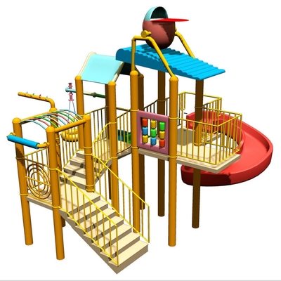 Kids’ Water House Playground Structures With Water Slide, Climb Net, Water Spray
