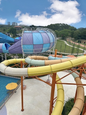 Industrial Fiberglass Water Slides Theme Park Equipment , Customized Flatform and Length
