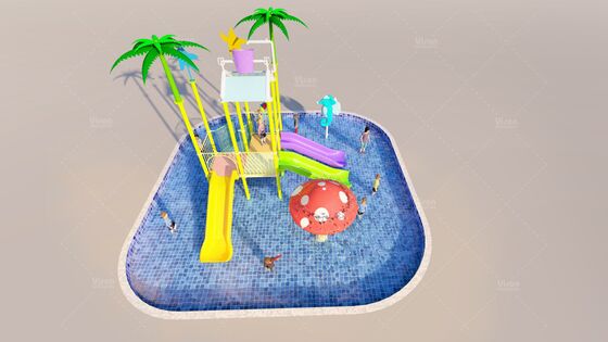 Fiberglass Mini Water Play Structure with 3 Slides and Tipping Bucket for Kids Water Park - Maintenance-Free Design