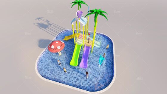 Fiberglass Mini Water Play Structure with 3 Slides and Tipping Bucket for Kids Water Park - Maintenance-Free Design
