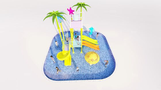 Fiberglass Mini Water Play Structure with 3 Slides and Tipping Bucket for Kids Water Park - Maintenance-Free Design