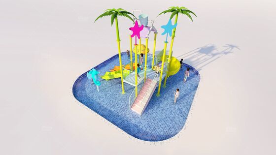 Fiberglass Mini Water Play Structure with 3 Slides and Tipping Bucket for Kids Water Park - Maintenance-Free Design