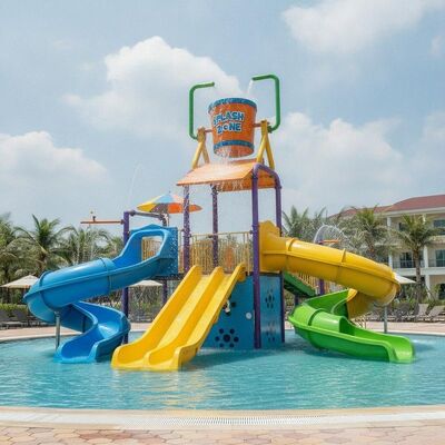 Fiberglass Kids' Water Playground with 3 Slides, Platform, and Tipping Bucket for Children Water Recreation