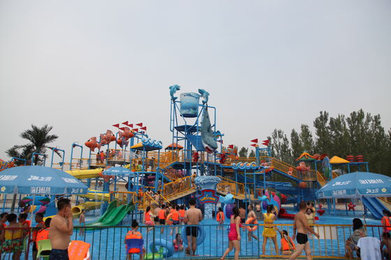 Super Water Play Structure with Hand-laid Fiberglass Flume and Hot-dip Galvanized Steel Structure for Turnkey Support