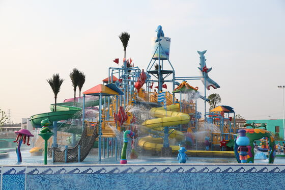 Super Water Play Structure with Hand-laid Fiberglass Flume and Hot-dip Galvanized Steel Structure for Turnkey Support