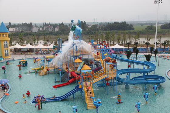 Super Water Play Structure with Hand-laid Fiberglass Flume and Hot-dip Galvanized Steel Structure for Turnkey Support