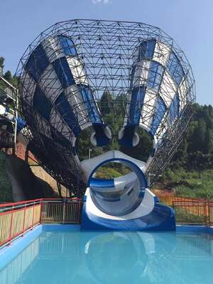 Abyss Slide AB-01 Fiberglass Water Slide with 4-Person Clover Raft and 18m Diameter Horn Body from 15m Platform