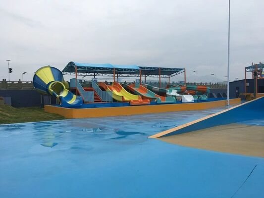 Kids Slide Group - Multi-Lane Fiberglass Water Slides with Low Platform and Non-Slip Steps for Safe Play