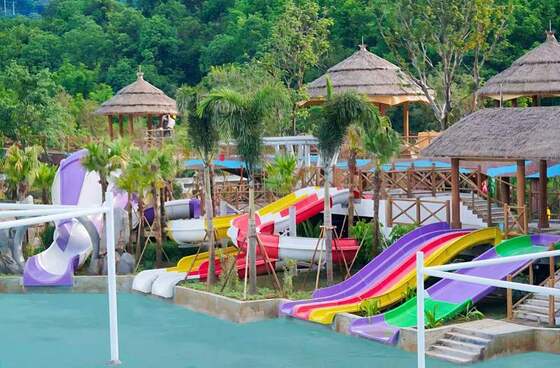 Kids Slide Group - Multi-Lane Fiberglass Water Slides with Low Platform and Non-Slip Steps for Safe Play