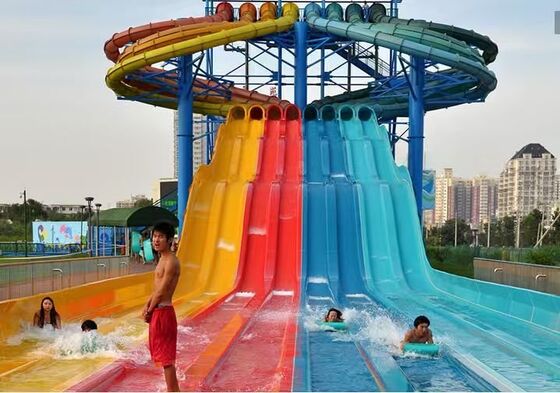 Octopus Slide - 6 Racing Lanes Multi-Lane Water Slide with Customizable Platform and Mat Riding