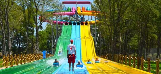 Octopus Slide - 6 Racing Lanes Multi-Lane Water Slide with Customizable Platform and Mat Riding
