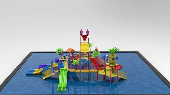 Tropical Theme Water Play Structure with Giant Tipping Bucket and Multiple Slides for Splash Park