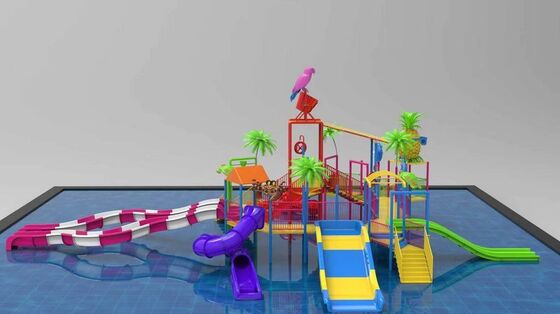 Tropical Theme Water Play Structure with Giant Tipping Bucket and Multiple Slides for Splash Park